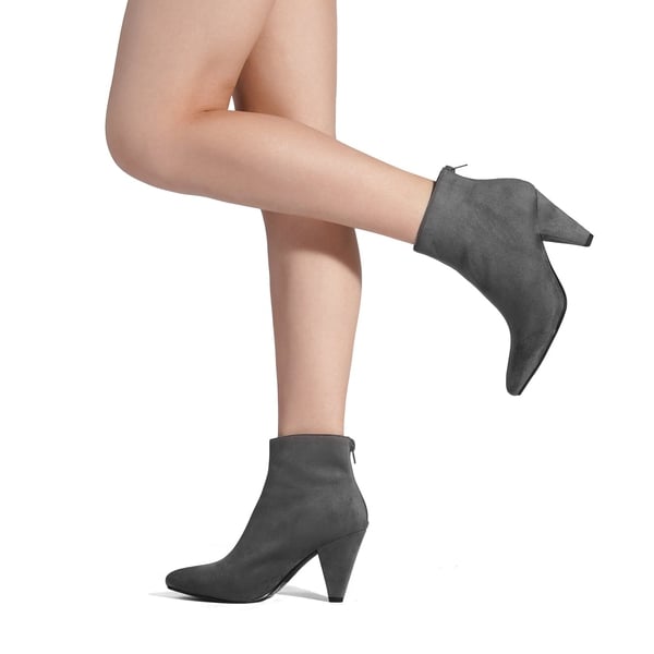 Pointed Toe High Heel Ankle Booties - LIGHT GREY SUEDE - 1